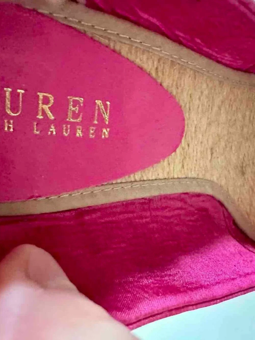 Unworn Ralph Lauren Espadrille Wedges Fuchsia HotPink 9B Satin Platform Sandals